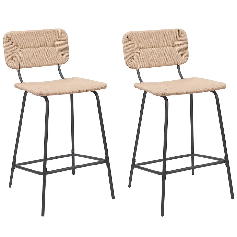 Tabouret en style rotin beige et pied en métal Homesight Nema vendu par 2