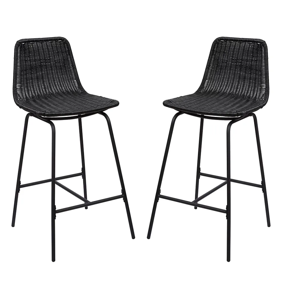 Tabouret en style rotin noir et pied en métal Homesight Kuta vendu par 2