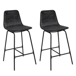 Tabouret en style rotin noir et pied en métal Homesight Kuta vendu par 2