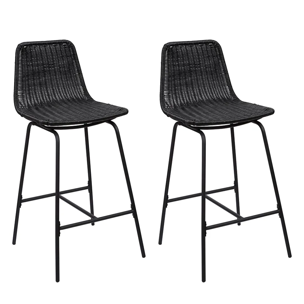 Tabouret en style rotin noir et pied en métal Homesight Kuta vendu par 2