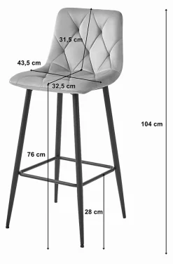 Tabouret Valora KODA, velours gris foncé, pieds noirs x4