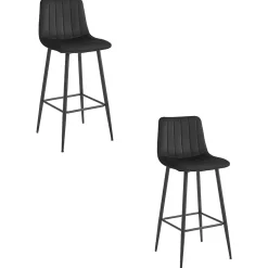 Tabouret Valora POZZA en velours noir, design ergonomique pour la cuisine (x2)