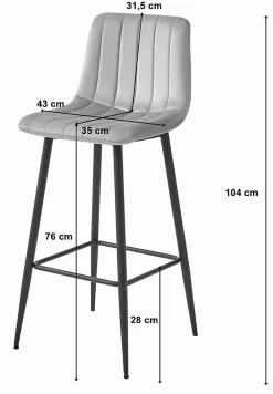 Tabouret Valora POZZA en velours noir, design ergonomique pour la cuisine (x2)