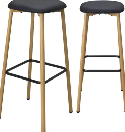 Tabourets de bar, hauteur d'assise 78 cm, pieds métal immitation hêtre, lot de 2 nes (noir)