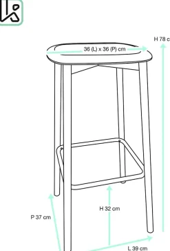 Tabourets de bar, hauteur d'assise 78 cm, pieds métal immitation hêtre, lot de 2 nes (noir)