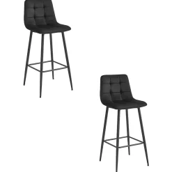 Tabourets de bar Valora TEOTO en velours noir avec pieds en acier noir (x2)