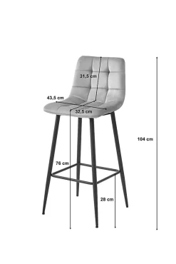 Tabourets de bar Valora TEOTO en velours noir avec pieds en acier noir (x2)