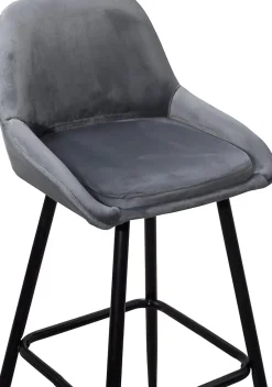 Tabourets de bar velours, lot de 2, pieds métal noir, hauteur d'assise 68 cm, mira (gris)