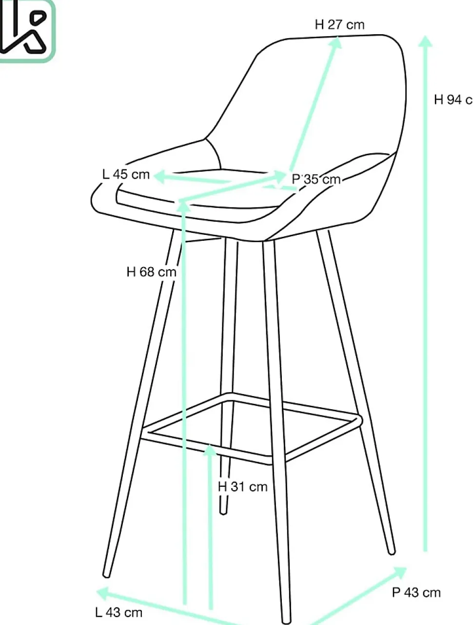 Tabourets de bar velours, lot de 2, pieds métal noir, hauteur d'assise 68 cm, mira (gris)