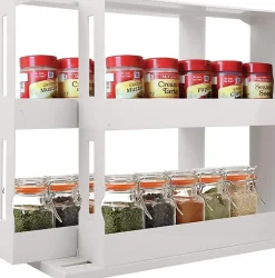 Étagère à épices multifonction 2 étages pour jusqu'à 20 pots à épices blanc