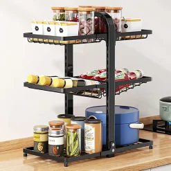 Étagère à épices multifonctionnelle sur pied noir