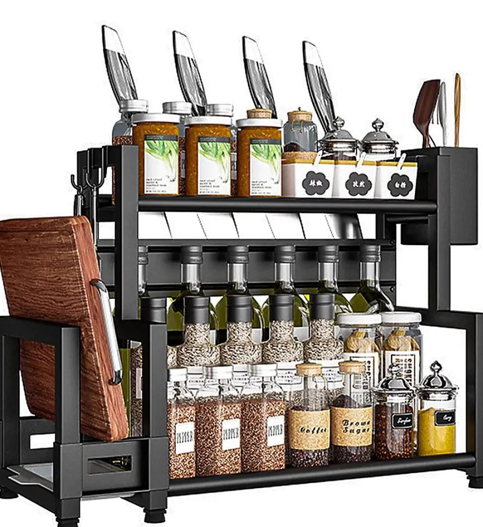 Étagère à épices multifonction debout à 2 étages en acier inoxydable