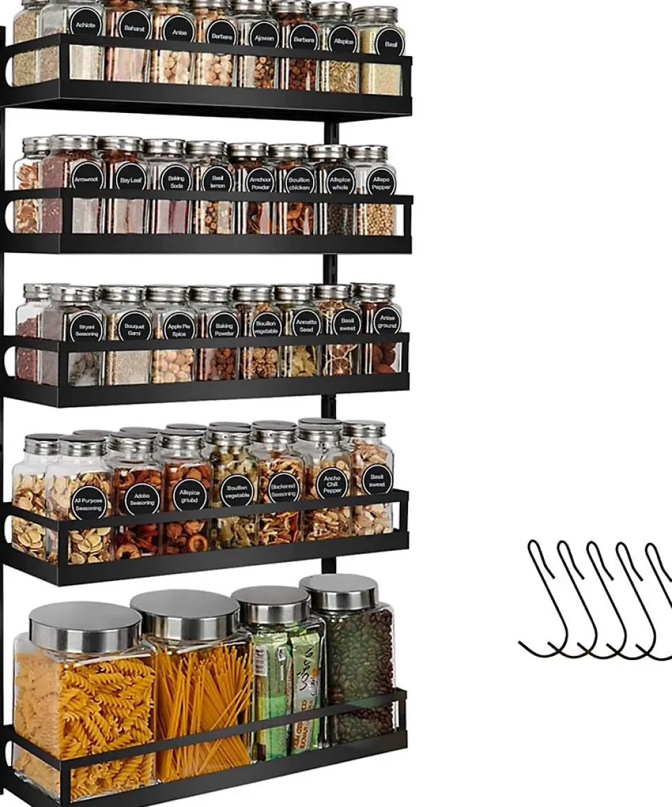Étagère à épices murale à 5 niveaux réglables en hauteur noir