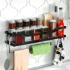 Étagère à épices murale sans perçage avec 4 crochets noir