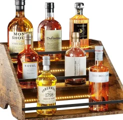 Étagère à vin 3 niveaux bois avec LED