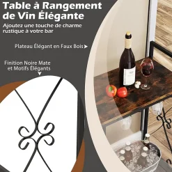 Étagère à Vin avec Casier à Vin 21 Bouteilles, 2 Porte-Verres pour 6 Verres, pour Salle à Manger, Cave, 93x38x102cm (Marron)