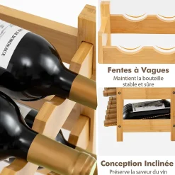 Étagère à Vin en Bambou à 3 Niveaux pour 18 Bouteilles de Vin,pour Cuisine, Bar, Garde-Manger, 62 x 24 x 38cm