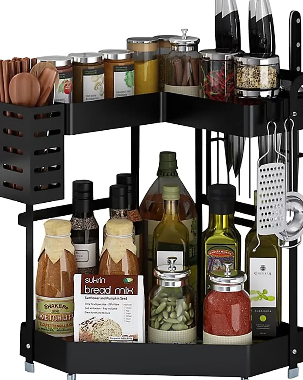 Étagère Coin à Épices avec 2 Niveaux pro noir