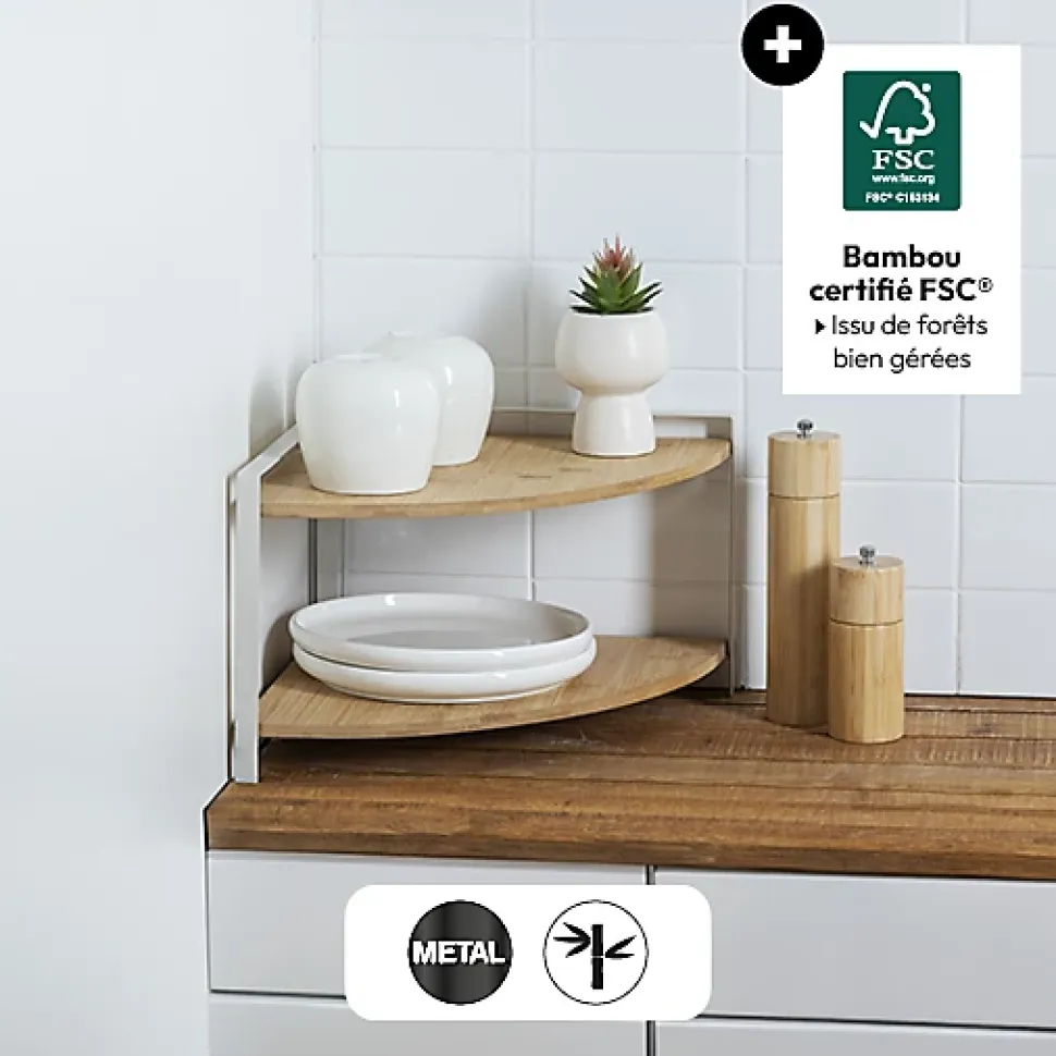 Étagère d'angle Ordera 2 niveaux blanc - Noir- 5five