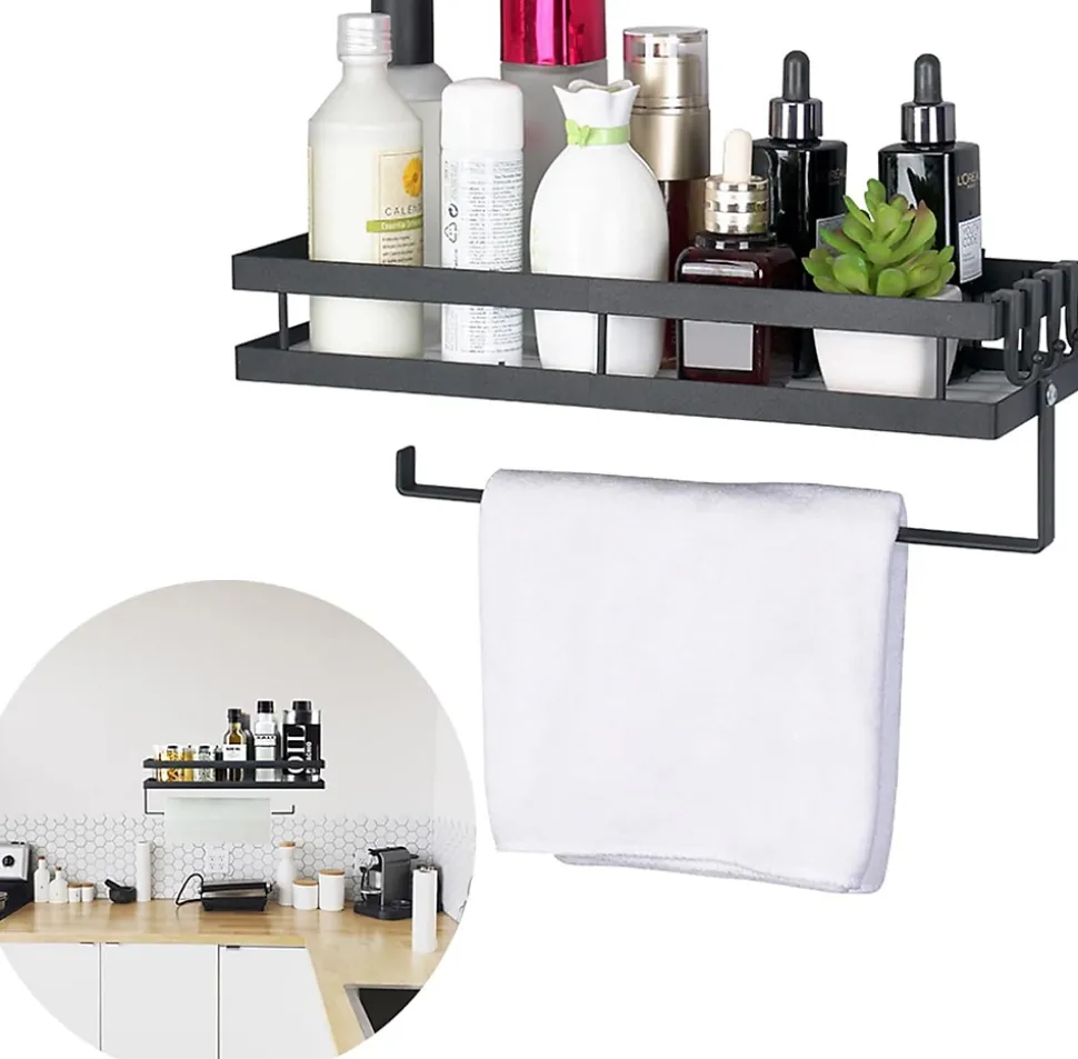 Étagère murale à épices de cuisine sans perçage avec 4 crochets amovibles