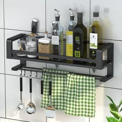 Étagère murale à épices montée Multifonction, convient pour la cuisine, la salle de bain noir