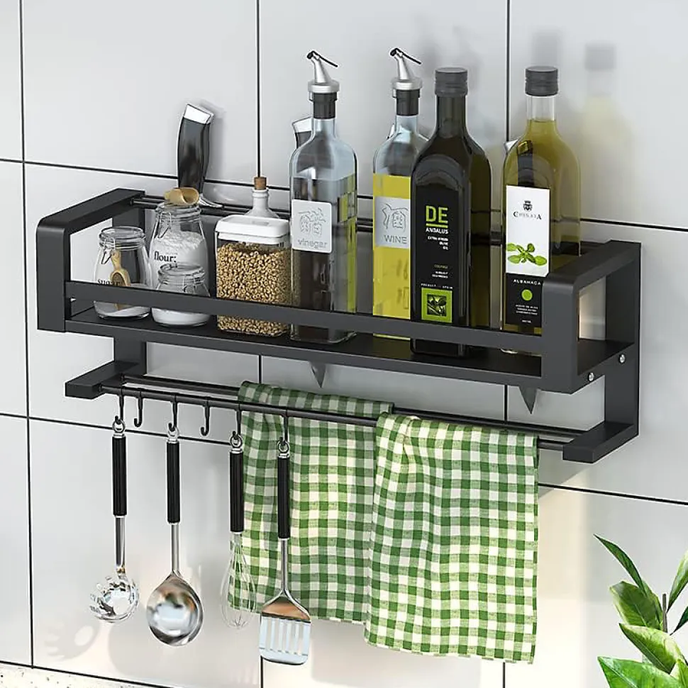 Étagère murale à épices montée Multifonction, convient pour la cuisine, la salle de bain noir