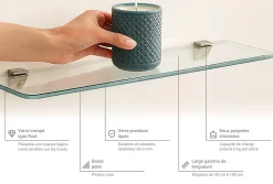 Étagère Murale en Verre Tulup 45x13 cm Pour Cuisine 6mm Avec Supports