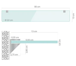 Étagère Murale en Verre Tulup 80x13 cm Flottante Pour Salon