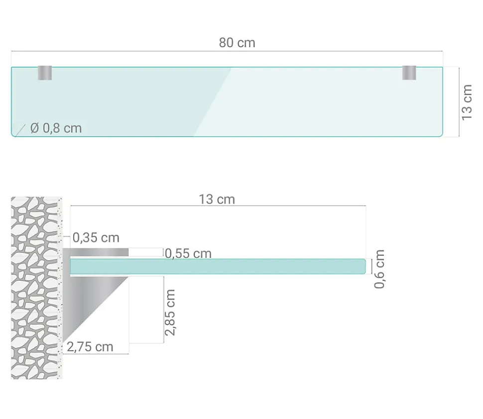 Étagère Murale en Verre Tulup 80x13 cm Flottante Pour Salon