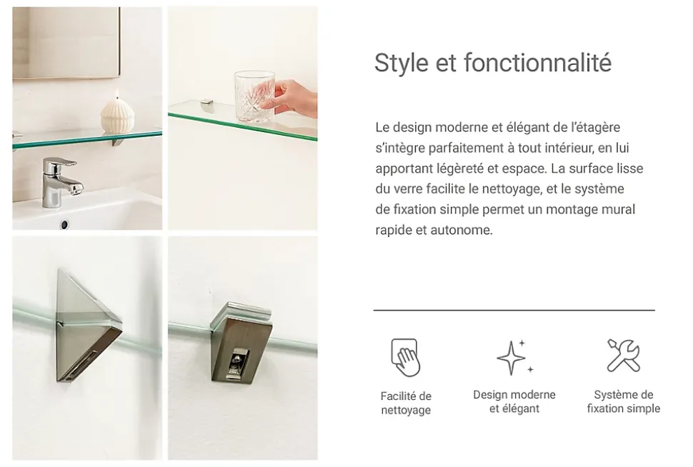 Étagère Murale en Verre Tulup 80x13 cm Flottante Pour Salon