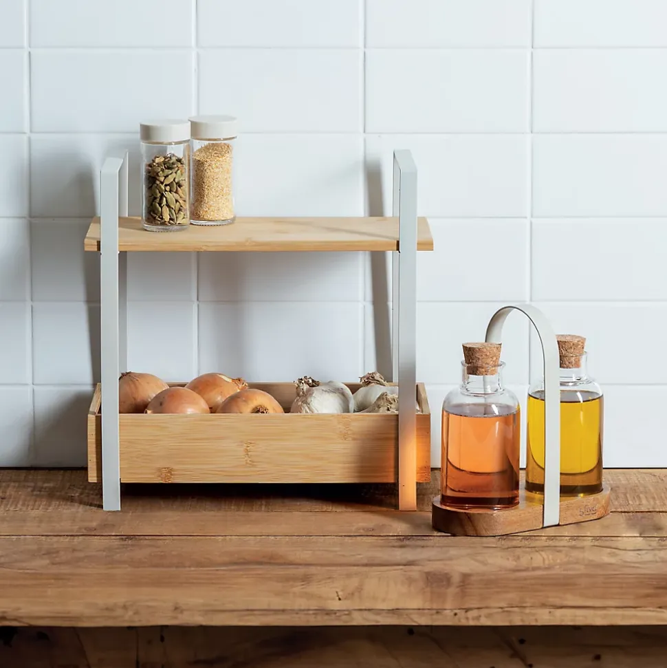 Étagère Ordera 2 niveaux avec bac de rangement en bambou - Beige- 5five