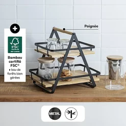Étagère Ordera 2 niveaux avec anse en bambou noir - Noir- 5five