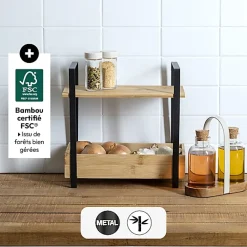Étagère Ordera 2 niveaux avec bac de rangement en bambou noir - Noir- 5five