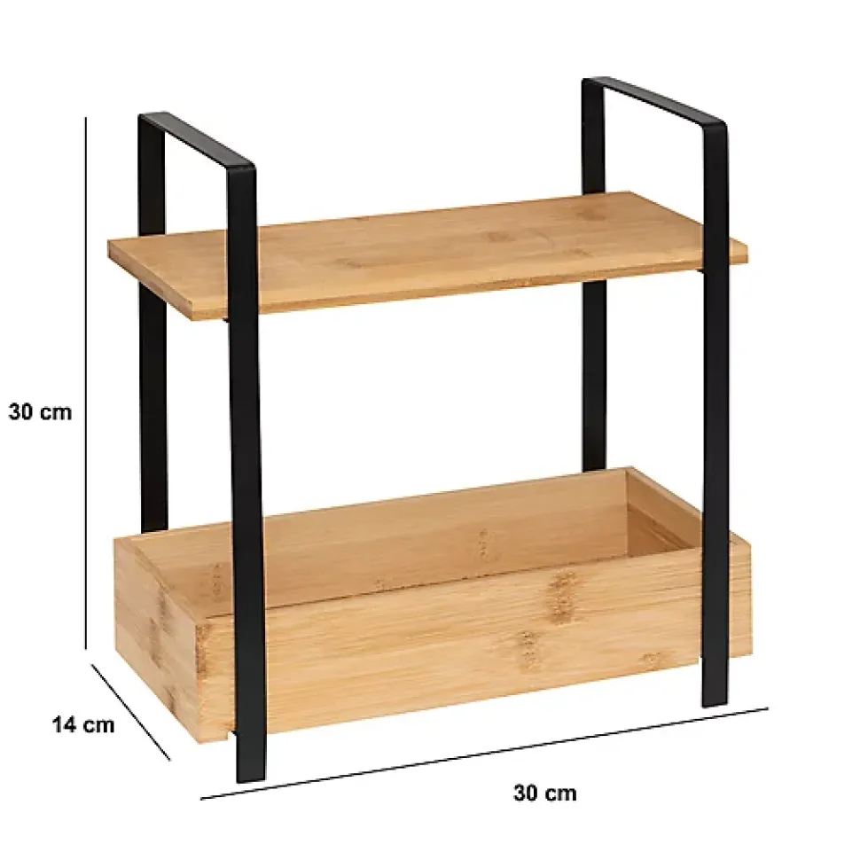 Étagère Ordera 2 niveaux avec bac de rangement en bambou noir - Noir- 5five