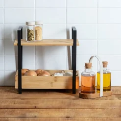 Étagère Ordera 2 niveaux avec bac de rangement en bambou noir - Noir- 5five