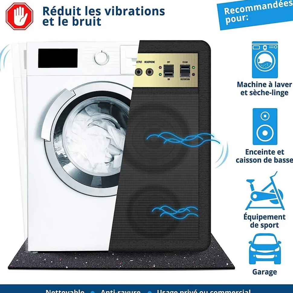 Tapis Anti-Vibration en caoutchouc recyclé Épaisseur 20 mm, 60 x 60 cm - Floordirekt