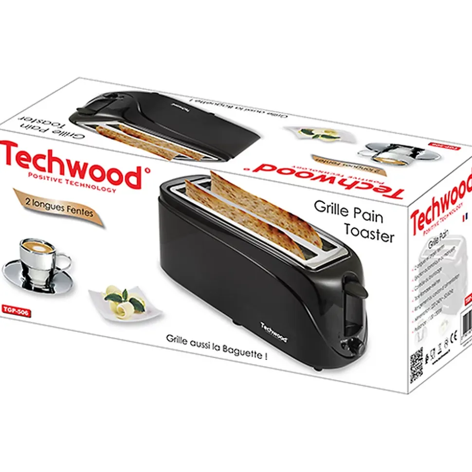 Techwood TGP-506 Grille Pain 2 longues fentes Noir