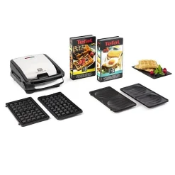 TEFAL Appareil à gaufre + 2 coffrets sandwiches et gaufres, Plaques antiadhésives, Rangement pratique, Snack Collection SW853D12