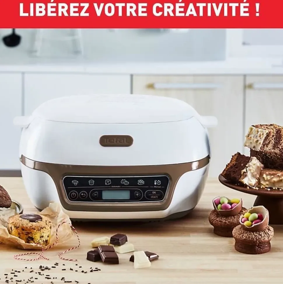 TEFAL Machine a gâteaux intelligente, 5 programmes, Mode manuel, Moules flexibles, Grand moule acier revetu, Cake Factory +