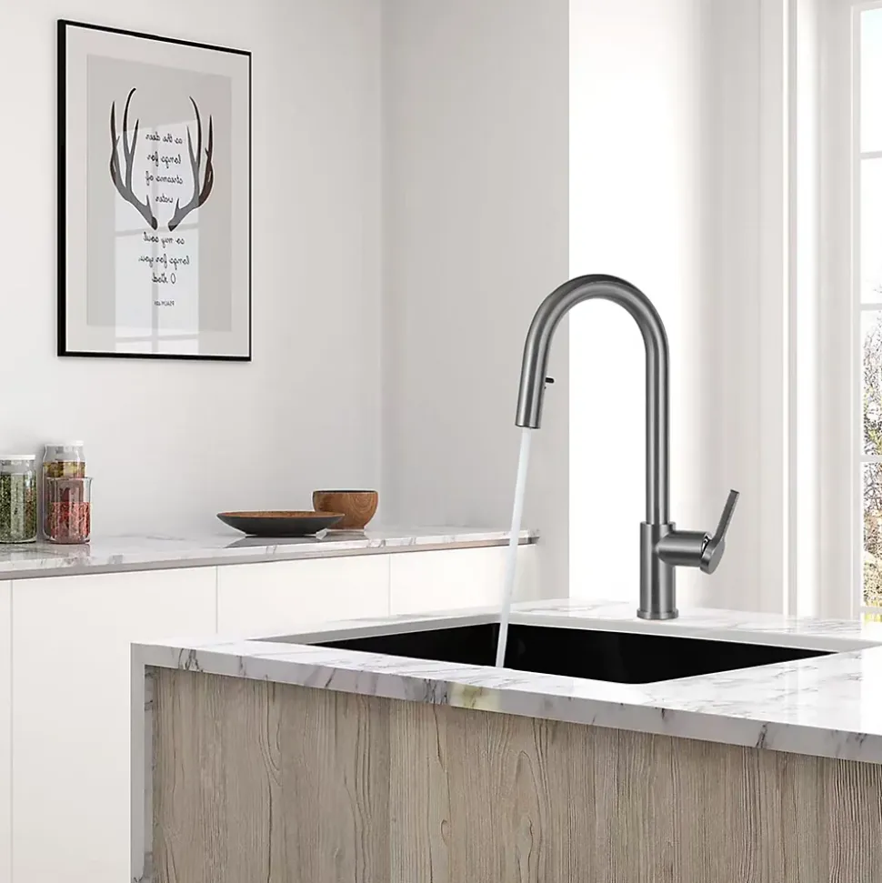 Timeless mitigeur d'évier à levier en acier inoxydable+douchette extractible, monotrou, gun metal brossé (TMLKF285BGM)