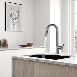 Timeless mitigeur d'évier à levier en acier inoxydable+douchette extractible, monotrou, gun metal brossé (TMLKF285BGM)