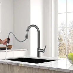 Timeless mitigeur d'évier à levier en acier inoxydable+douchette extractible, monotrou, gun metal brossé (TMLKF285BGM)