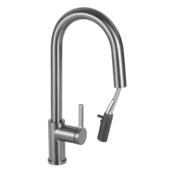 Timeless mitigeur d'évier à levier en acier inoxydable+douchette extractible, monotrou, gun metal brossé (TMLKF285BGM)