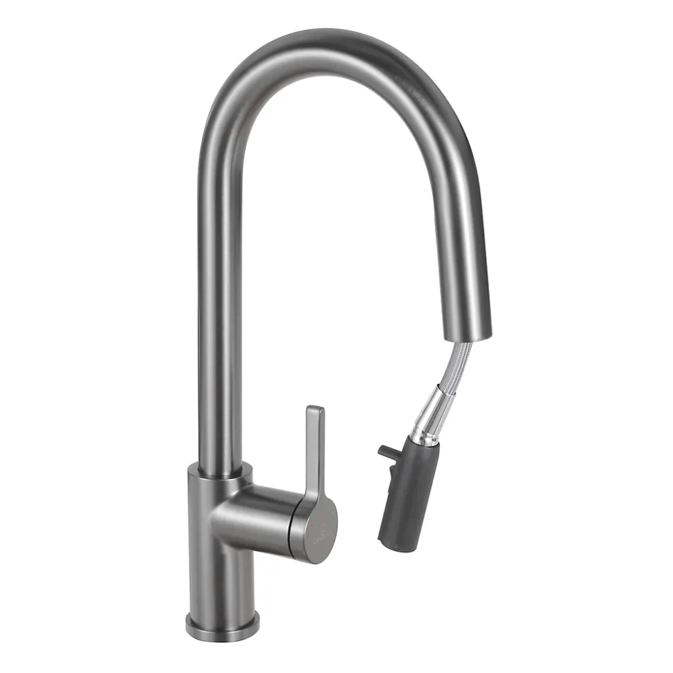 Timeless mitigeur d'évier à levier en acier inoxydable+douchette extractible, monotrou, gun metal brossé (TMLKF285BGM)