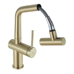 Timeless mitigeur d'évier à levier en acier inoxydable avec douchette extractible, monotrou, or brossé (TMLKF185BG)