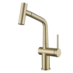 Timeless mitigeur d'évier à levier en acier inoxydable avec douchette extractible, monotrou, or brossé (TMLKF185BG)