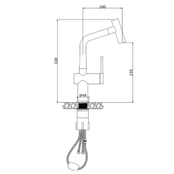 Timeless mitigeur d'évier à levier en acier inoxydable avec douchette extractible, monotrou, or brossé (TMLKF185BG)