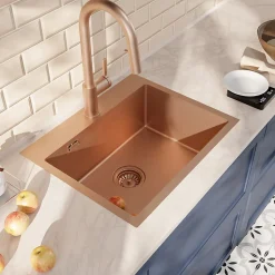 Timeless 68x45x21 cm évier encastrable en inox 304 + mitigeur inox avec douchette extractible, cuivre brossé (TMLKST-6845BCP-M2)