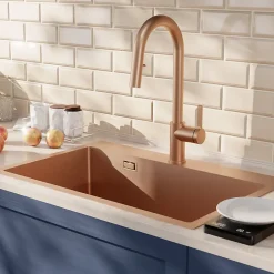Timeless 68x45x21 cm évier encastrable en inox 304 + mitigeur inox avec douchette extractible, cuivre brossé (TMLKST-6845BCP-M2)