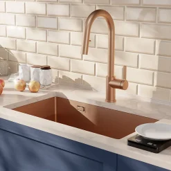 Timeless 68x45x21 cm évier sous plan en inox 304 + mitigeur inox avec douchette extractible, cuivre brossé (TMLKSU-6845BCP-M2)